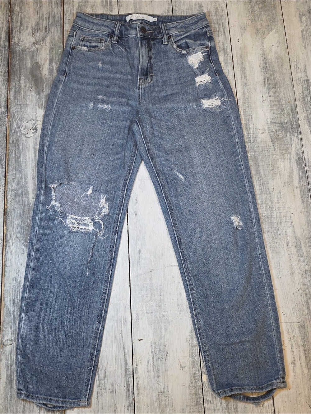 Hidden Women's Boyfriend Distressed High Waisted Blue Jeans sz 25